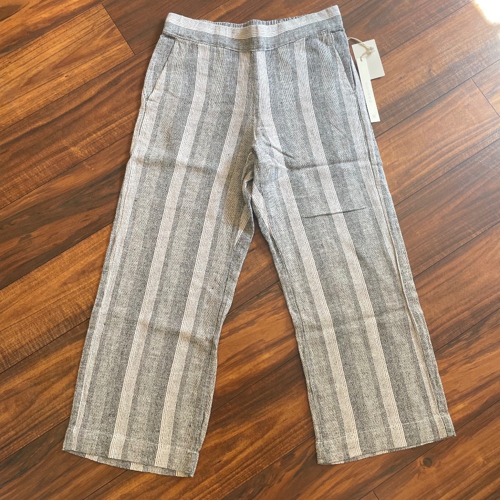 Caslon Linen Blend Black White Striped Cropped Pants XXSP NWT